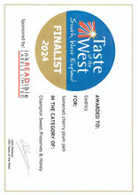 Load image into Gallery viewer, Cedrics 3 Jar Taste of the west Gold Award Winners - Someret Cherry Plum Jam, Honeyed Three Fruit Marmalade & Somerset Fruity Mead Chutney
