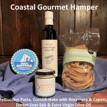Load image into Gallery viewer, Costal Gourmet Hamper - Fettuccine, Cornish Hake with Rosemary and capers, Dorset sea salt and Extra Virgin Olive Oil