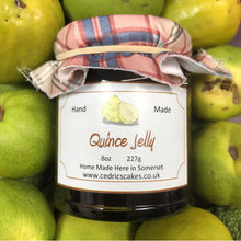 Load image into Gallery viewer, Quince Jelly. Made from Somerset Quinces and has a unique flavour, hard to describe! Serving Suggestion: Perfect Pairing with a Cheese board and cooked meats such as ham and pork. Made by Hand at Cedrics in Somerset, England in tiny batches.

