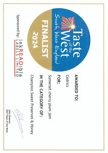Cedrics 3 Jar Award Winners Gold and Silver 2024 - Cheddar Strawberry Jam, Apricot Jam & Somerset Cherry Plum Jam