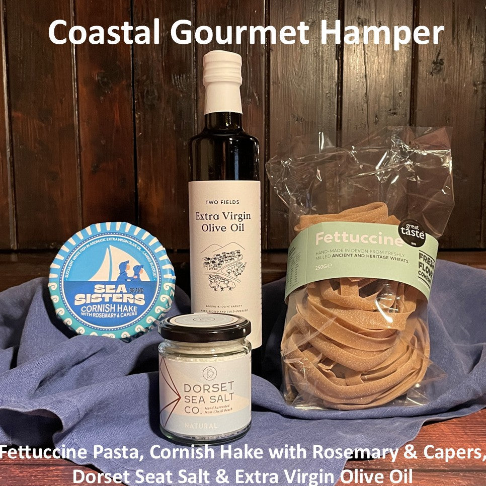 Costal Gourmet Hamper - Fettuccine, Cornish Hake with Rosemary and capers, Dorset sea salt and Extra Virgin Olive Oil