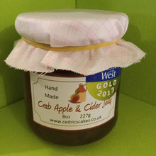 Load image into Gallery viewer, Crab apple and cider jelly. Our ‘Taste of the West’ 2013 Gold Award Winning Jelly.  A Somerset twist on a delicious rosy pink old favourite,  Serving Suggestion: Perfect partnered with cold pork and cheese!  Made by Hand at Cedrics in Somerset, England in tiny batches. 
